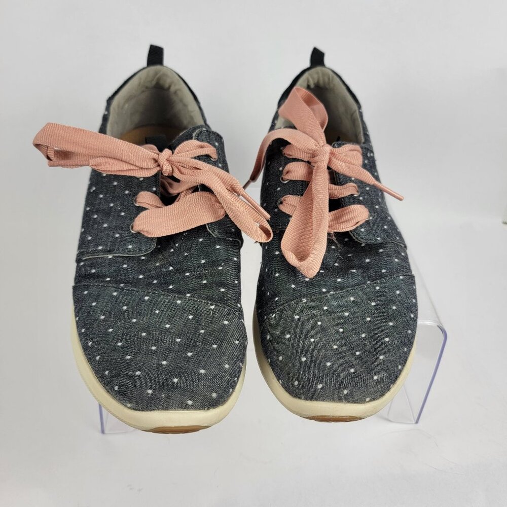 Toms Del Rey Polka Dot Blue Chambray Lace Up Tennis Shoes Womens 10 Preppy